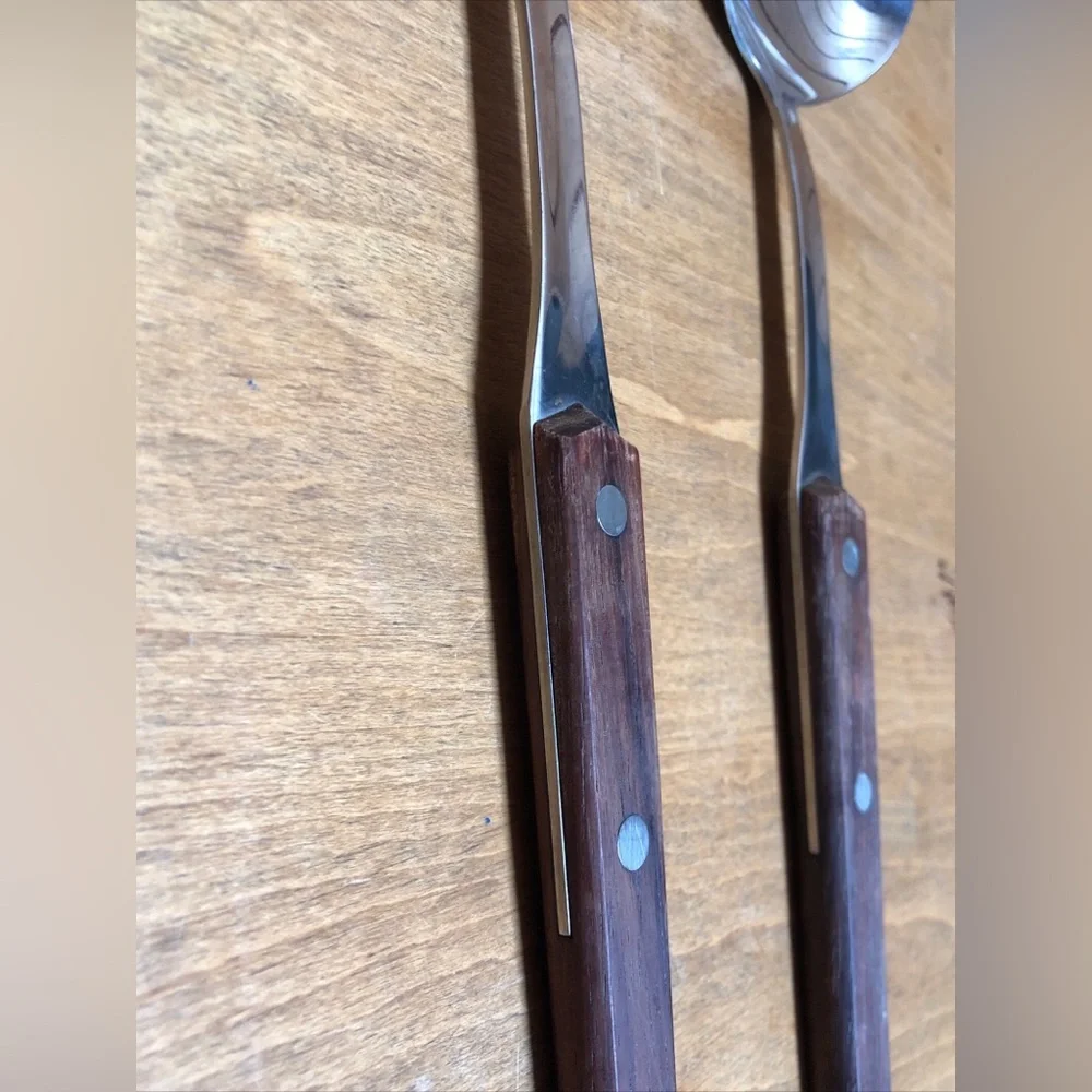WMF CROMARGAN Wood & Stainless Steel Salad Fork & Spoon Serving Utensils Set MCM